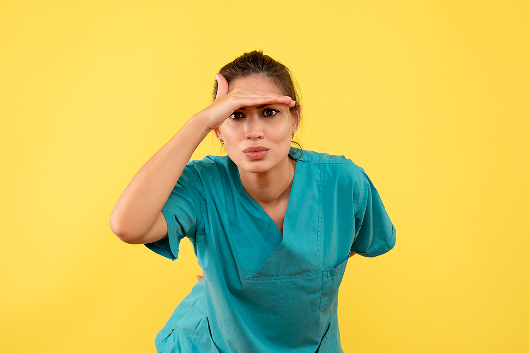 front-view-female-doctor-medical-shirt-yellow-background